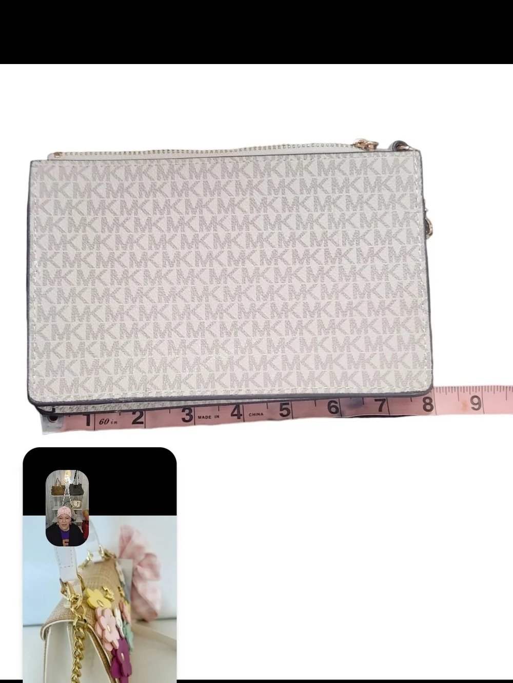 Michael Kors Cream Logo Crossbody Bag with Silver Chain